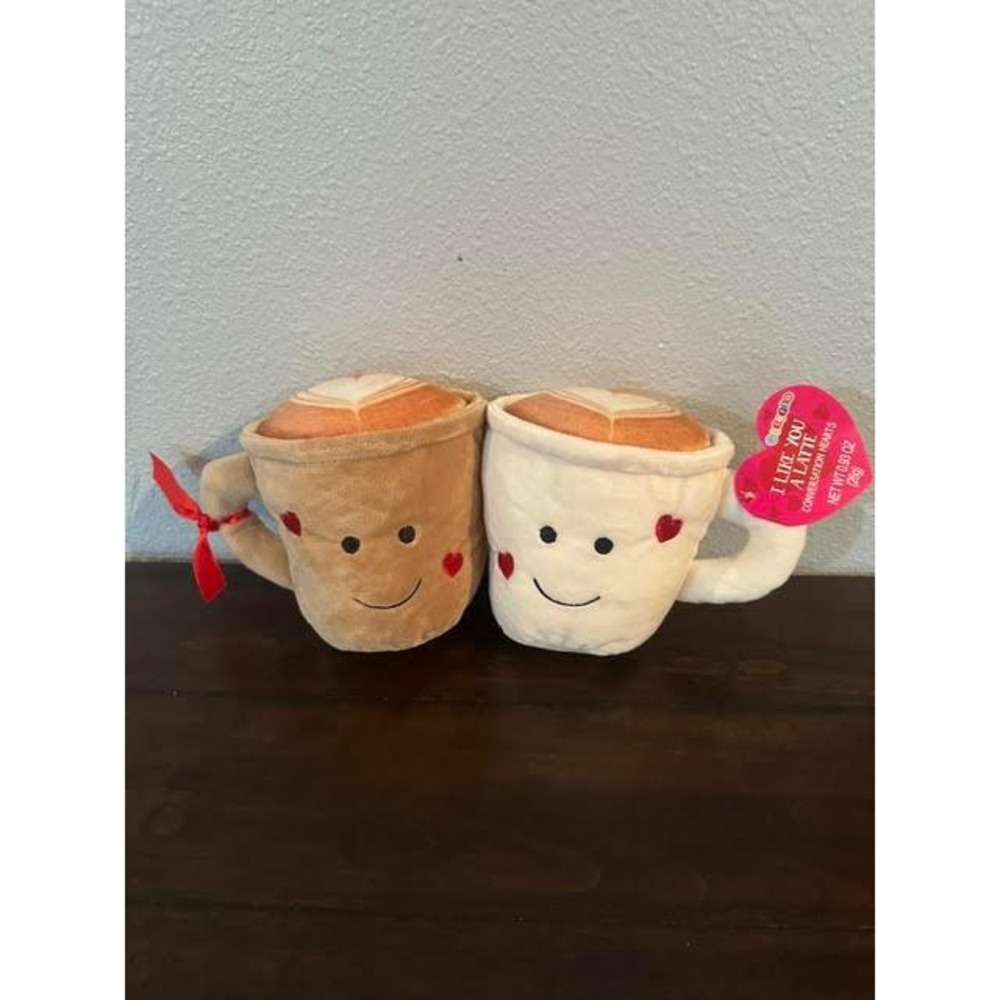 Valentine I Like You A Latte Coffee Mug Plush Set Hearts Tan Cream NWT